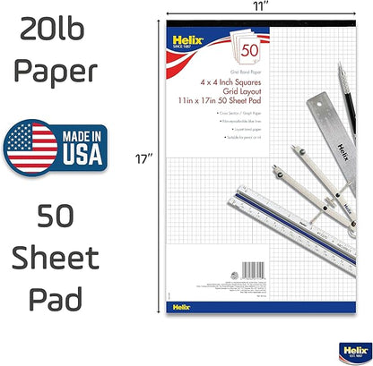 Helix - Bond Paper Pad - 1 Inch Equals 4x4 Grid - 11 Inch x 17 Inch - 50 Sheet - Image 4