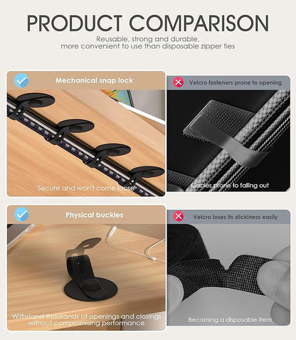 Nearockle Cable Management Under Desk, Adjustable Self-Adhesive Silicone Cable - Image 3