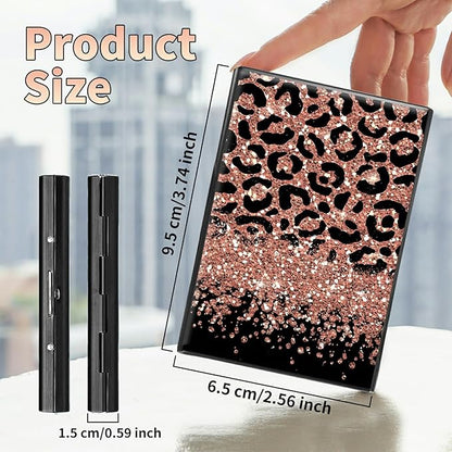 BWEGRHE Slim Credit Card Holder, Leopard Glitter RFID Blocking Metal Wallet - Image 2