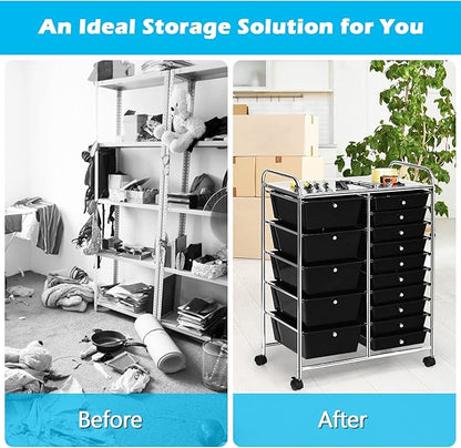 GOFLAME 15-Drawer Rolling Storage Cart, Craft Storage Cart - Image 7