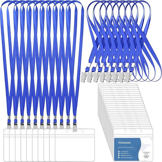 100 Pcs Lanyards for ID Badges and 100 Pcs Clear Name Tag Holders Reusable by Lecpeting