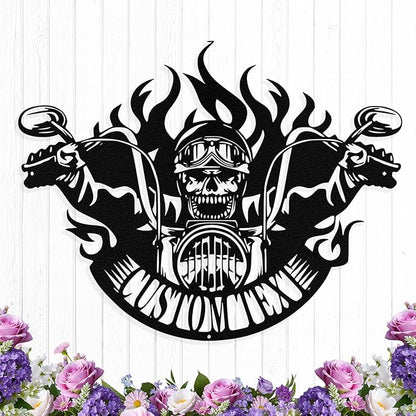 Custom Motorcycle Skull Metal Sign Personalized Biker Name Sign Custom Garage by HengMeiZiK