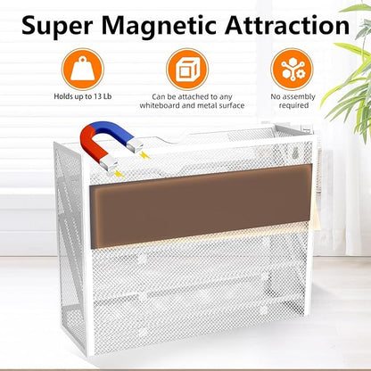 KZWKRG 4 Tier Magnetic File Holder, Large Capacity Mesh Hanging Wall Organizer - Image 4