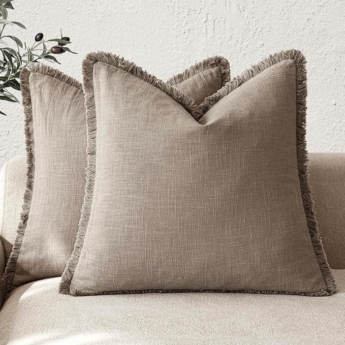 Foindtower Set of 2 Decorative Linen Fringe Throw Pillow Covers Cozy Boho by Foindtower