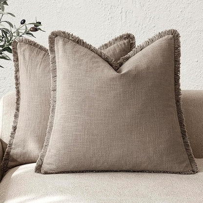 Foindtower Set of 2 Decorative Linen Fringe Throw Pillow Covers Cozy Boho by Foindtower