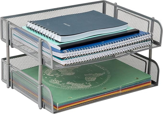 Mind Reader Stackable Paper Tray, Desktop Organizer, File Storage, Metal Mesh by MindReader