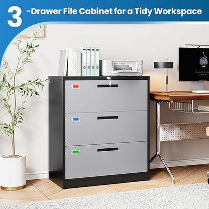 PEUKC 3 Drawer File Cabinet, Lateral Filing Cabinets - Image 7