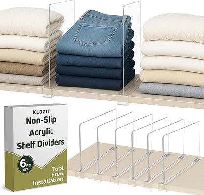 KLOZIT 6- Pack Clear Acrylic Shelf Dividers-Non-Slip Closet Organizers by Unknown