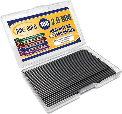 June Gold 108 Pieces, 2.0 mm HB #2 Lead Refills, 90 mm Length, Extra Bold by JuneGold