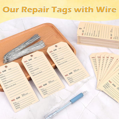 100 Pack Red Repair Tags with Wire Rope Service Repair Tags Numbered with Wire - Image 5