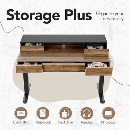 HUANUO Standing Desk with Drawers, 48 Inches Electric Height Adjustable Desk - Image 4