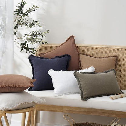 Foindtower Set of 2 Decorative Linen Fringe Throw Pillow Covers Cozy Boho - Image 7