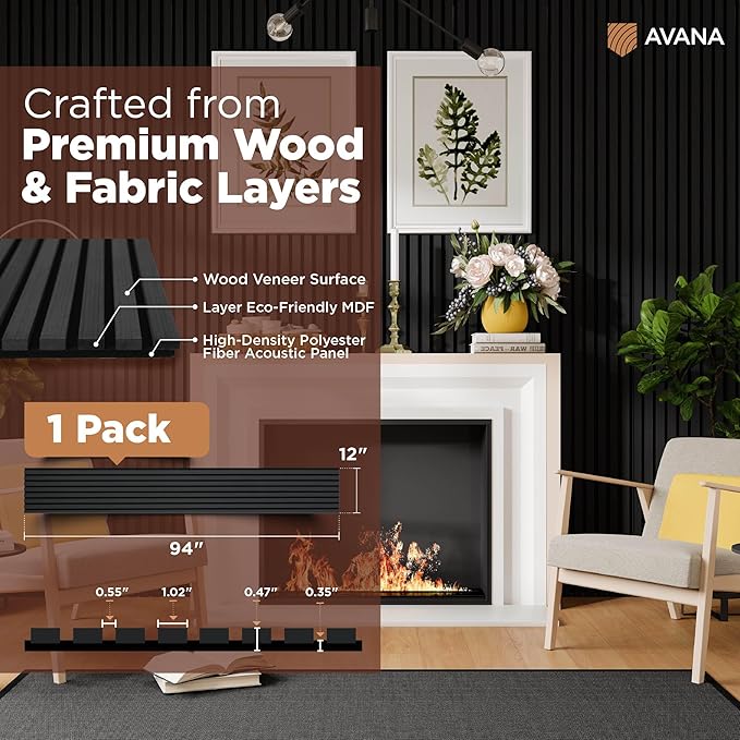 Avana Modern Acoustic Wood Wall Panels – 94.4 X 12.6 Inch Black Oak Acoustic - Image 4