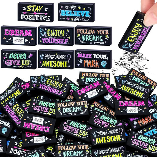 Dunzoom 100 Pcs Inspirational Pencil Erasers Bulk by Dunzoom