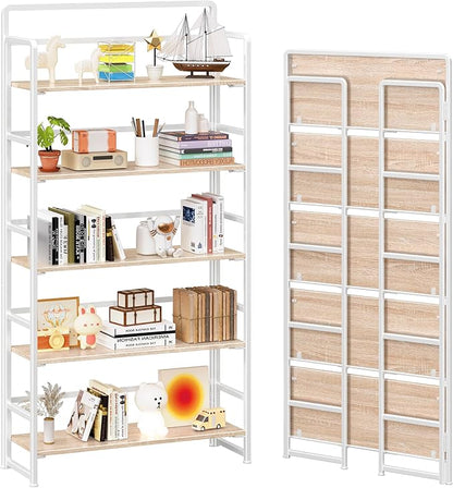 4NM No Assembly Extra Wide 5 Tiers Folding Bookshelf Storage Shelves Vintage by 4NM