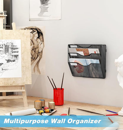 Solinxe Wall Hanging File Holder 3 Tier Wall Mounted Paper Organizer Magazine - Image 6