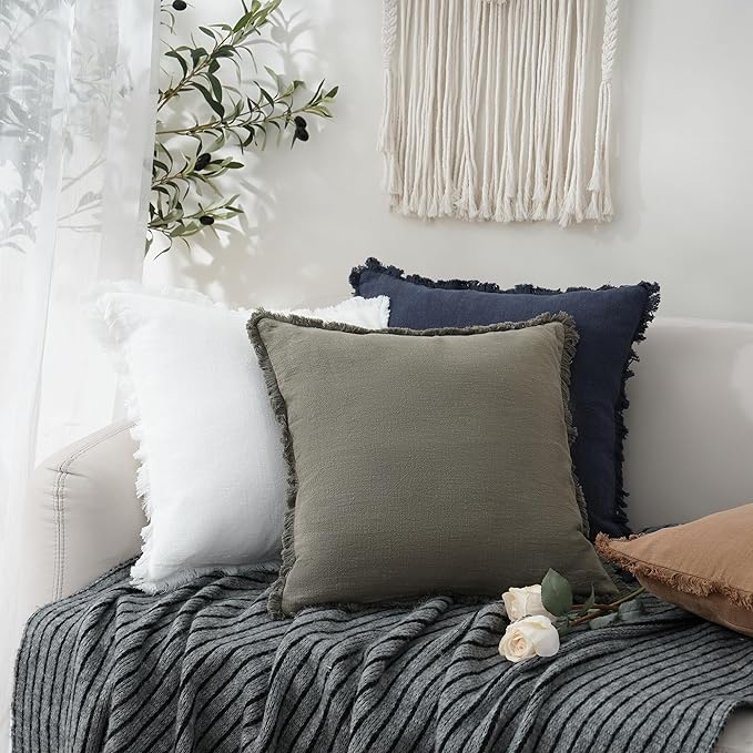 Foindtower Set of 2 Decorative Linen Fringe Throw Pillow Covers Cozy Boho - Image 5