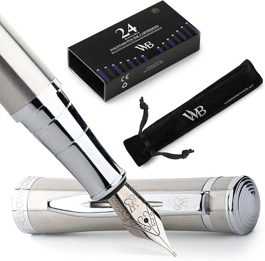Wordsworth & Black Fountain Pen Set, Medium Nib, Includes 24 Pack Ink Cartridges by WordsworthBlack