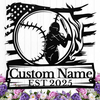Personalized Softball Metal Sign, Custom Softball Signs Wall Art, Custom Name by HengMeiZiK