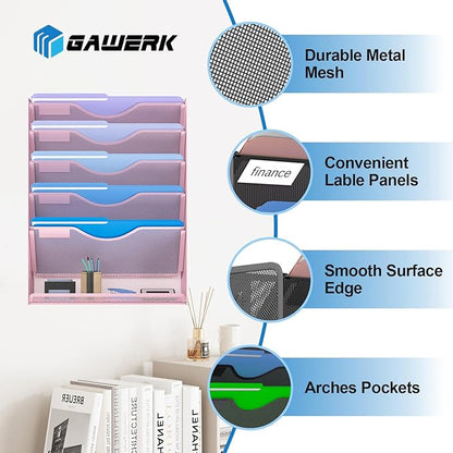 Gawerk 6 Tier Hanging File Organizer, Mesh Wall File Holder Paper Folder Rack - Image 3