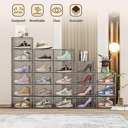 TOFWOF 6 Pack XX Large Shoe Organizer, Heavy-Duty Hard Thicken Plastic Clear - Image 2