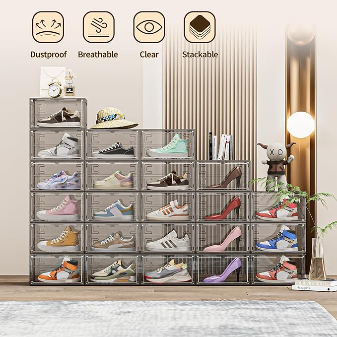 TOFWOF 8 Pack XX Large Shoe Organizer, Heavy-Duty Hard Thicken Plastic Clear - Image 2