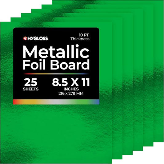 Hygloss Metallic Cardstock Sheets – 25 Shiny Green Sheets, 8.5” x 11” by HyglossProductsInc