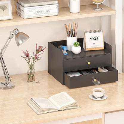 Bamboo Desk Organizer with Drawers Wooden Desktop Storage Drawers - Image 5