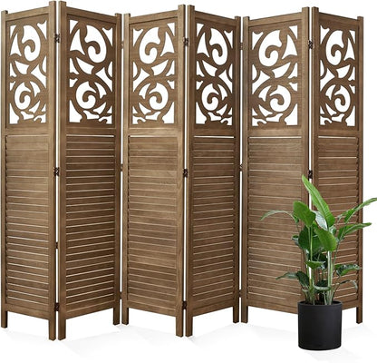 Room Divider Wood Carved Wall Divider Indoor Folding Portable Partition Screen by Svimi