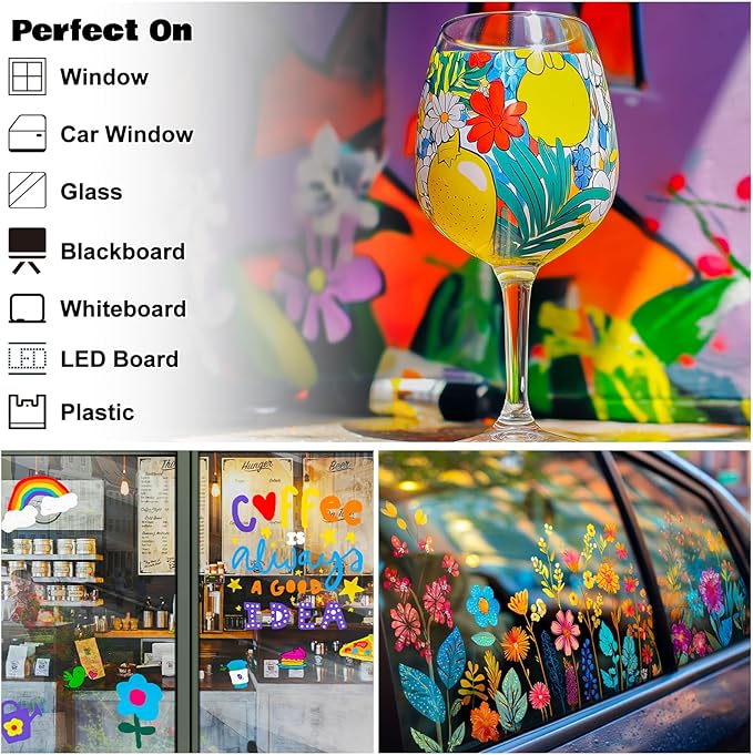 FansArriche Jumbo Window Markers, 3 Pack 15mm Neon Chalk Pens, Liquid Chalk - Image 6