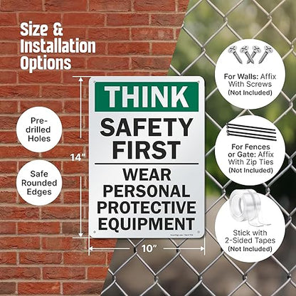 SmartSign - S-2917-AL-14 "Think Safety First - Wear Personal Protective - Image 6
