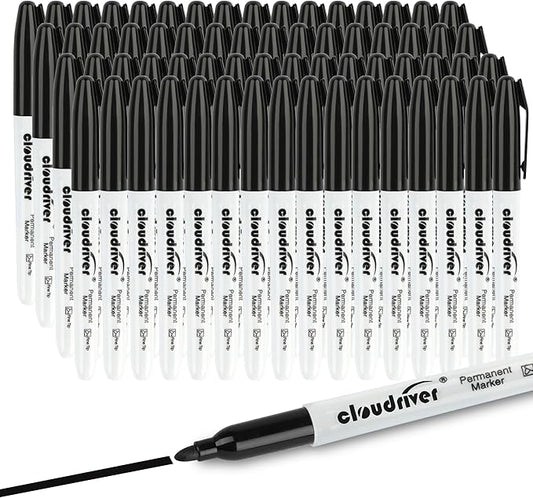 cloudriver Permanent Markers, 148 Pack Black Permanent Markers Set, Fine Point by cloudriver