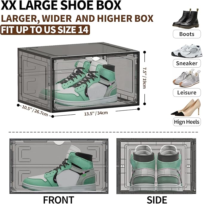 TOFWOF 8 Pack XX Large Shoe Organizer, Heavy-Duty Hard Thicken Plastic Clear - Image 5