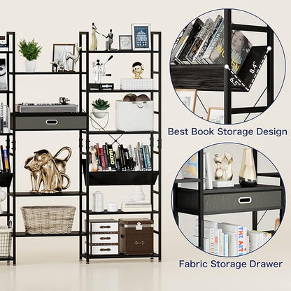 NUMENN Triple Wide 6 Tier Bookshelf, Adjustable Rustic Industrial Style Book - Image 6