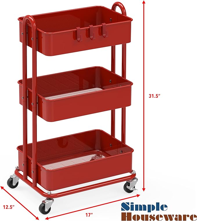 Simple Houseware 3-Tier Heavy Duty Metal Utility Rolling Cart - Image 6