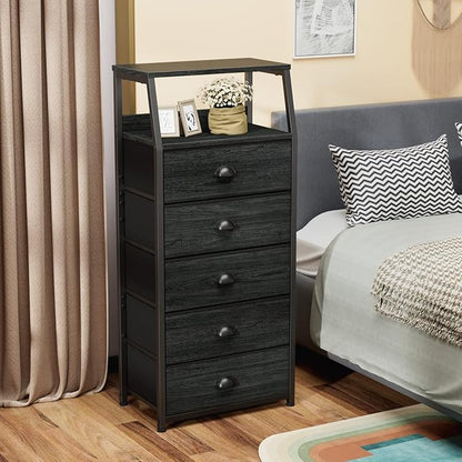 Furnulem Black Dresser with 5 Drawers, Vertical Storage Tower Fabric Dresser - Image 6
