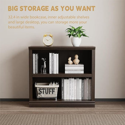blini 2-Shelf Bookcase Wooden Bookshelves 33in Wide Floor Standing Display - Image 6