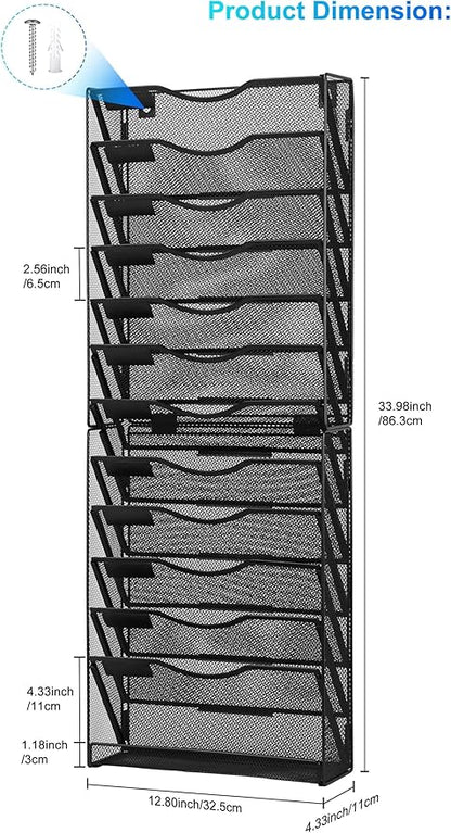 Solinxe 12-Tier Wall File Organizer, Mesh Mail Organizer Wall Mounted Paper - Image 4