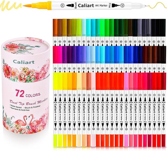 Caliart 72 Colors Double Tip Brush Pens Art Markers, Artist Fine & Brush Pen by Caliart