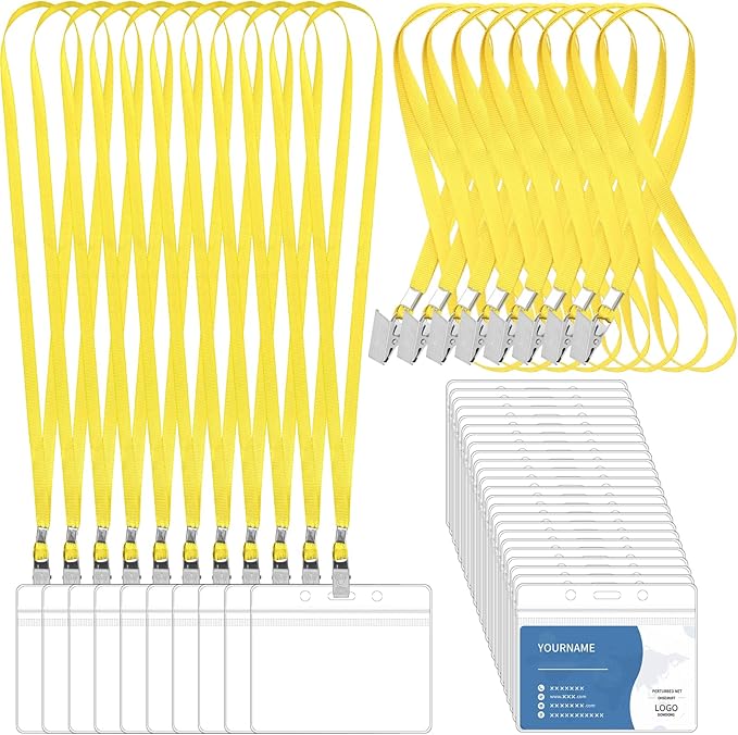 100 Pcs Lanyards for ID Badges and 100 Pcs Clear Name Tag Holders Reusable by Lecpeting