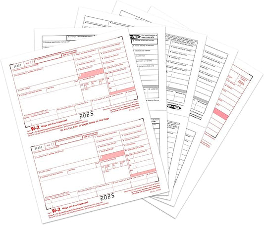 W2 Forms 2025, 6 Part Tax Forms, 25 Employee Kit of Laser Forms Designed by FENTASY