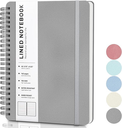 ABERLLS Gray Lined Spiral Journal Notebook by ABERLLS