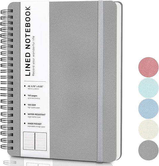 ABERLLS Gray Lined Spiral Journal Notebook by ABERLLS