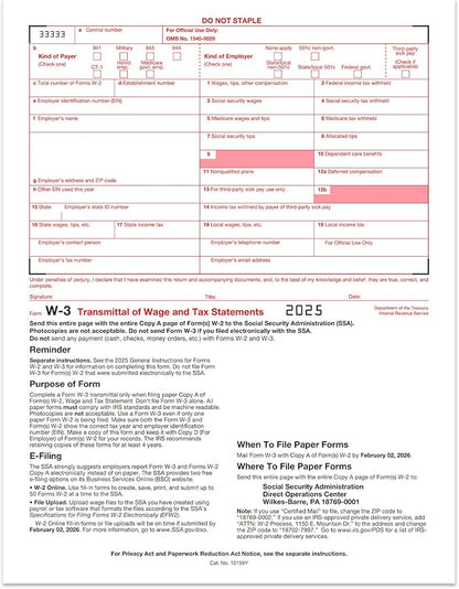 W2 Forms 2025, 6 Part Tax Forms, 25 Employee Kit of Laser Forms Designed - Image 6