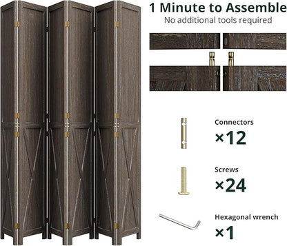 Cozy Castle Wood Room Divider, 6 Panels Folding Privacy Screen, 66.9'' Wall - Image 4