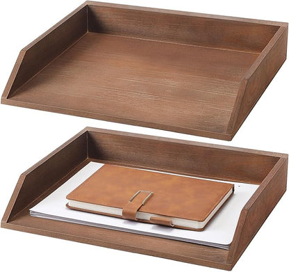 Beeveer 2 Pcs Wooden Letter Trays Wood Letter-Size Desk Organizer Heavy Duty 2 by Beeveer