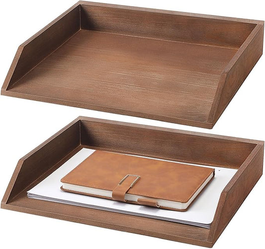Beeveer 2 Pcs Wooden Letter Trays Wood Letter-Size Desk Organizer Heavy Duty 2 by Beeveer