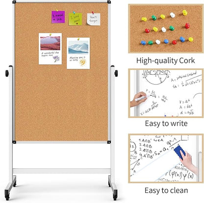 Double-Sided Corkboard Whiteboard, 32 x 48 Inches Dry Erase Board on Wheels - Image 4