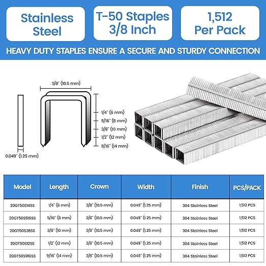 meite T-50 Staple Gun Staples Marine, 3/8 Inch 304 Stainless Steel T-50 Staples - Image 2