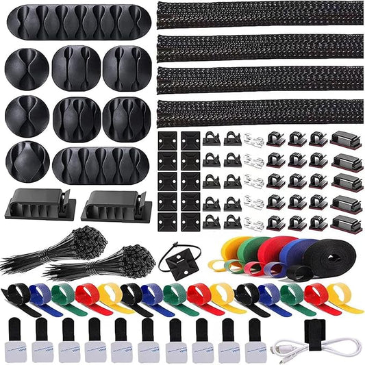 ELII 300PCS Cable Management Kit, 4 Cable Sleeve 35 Cable Clips by OfficeArtCraftsProducts